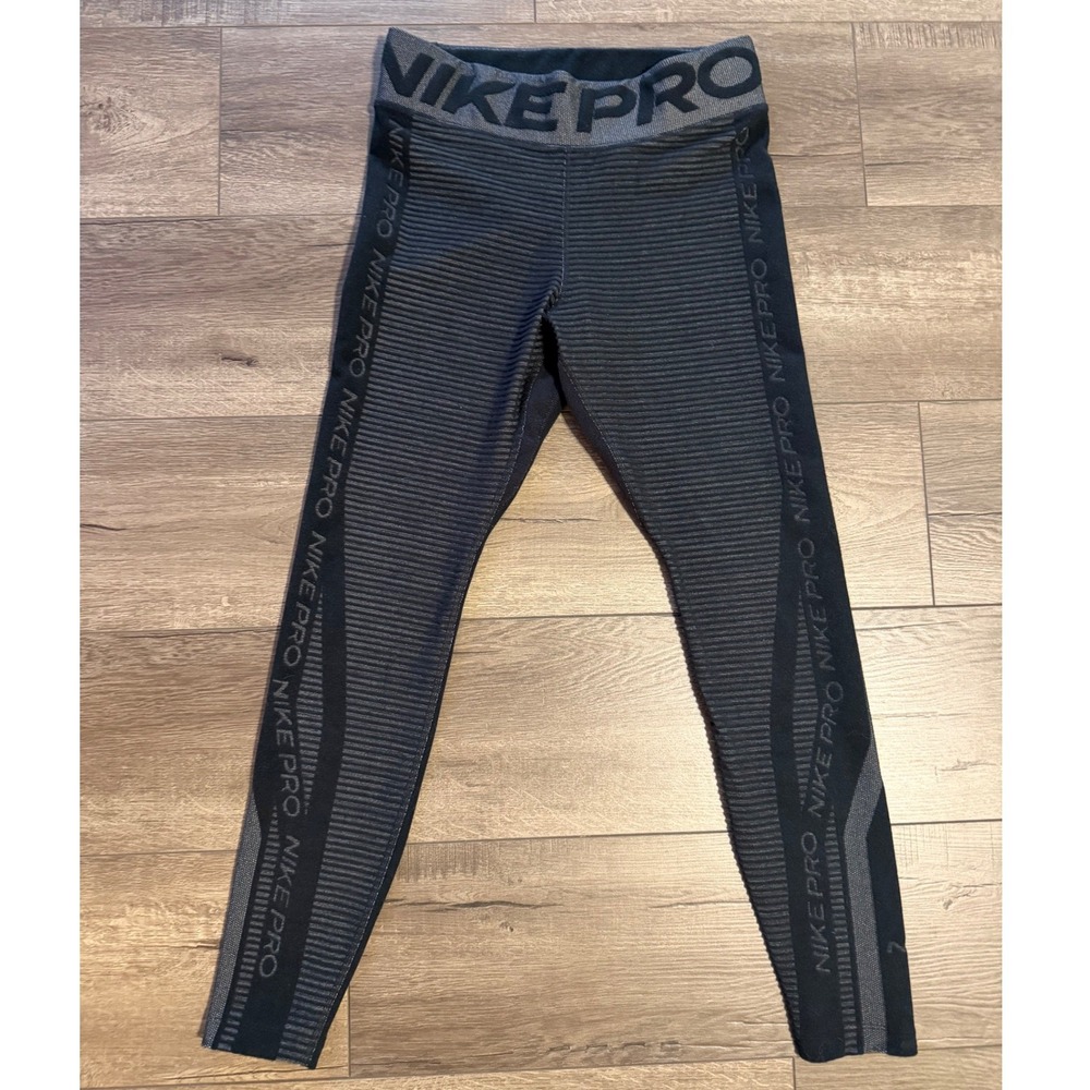 Nike Pro Hyper Warm Black Grey Seamless Training Leggings CU7001-010 Size M